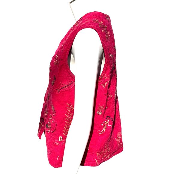 Chicos Design Red Embroidered Button Front Vest Boho Folk Art Sleeveless Jacket - Picture 2 of 9